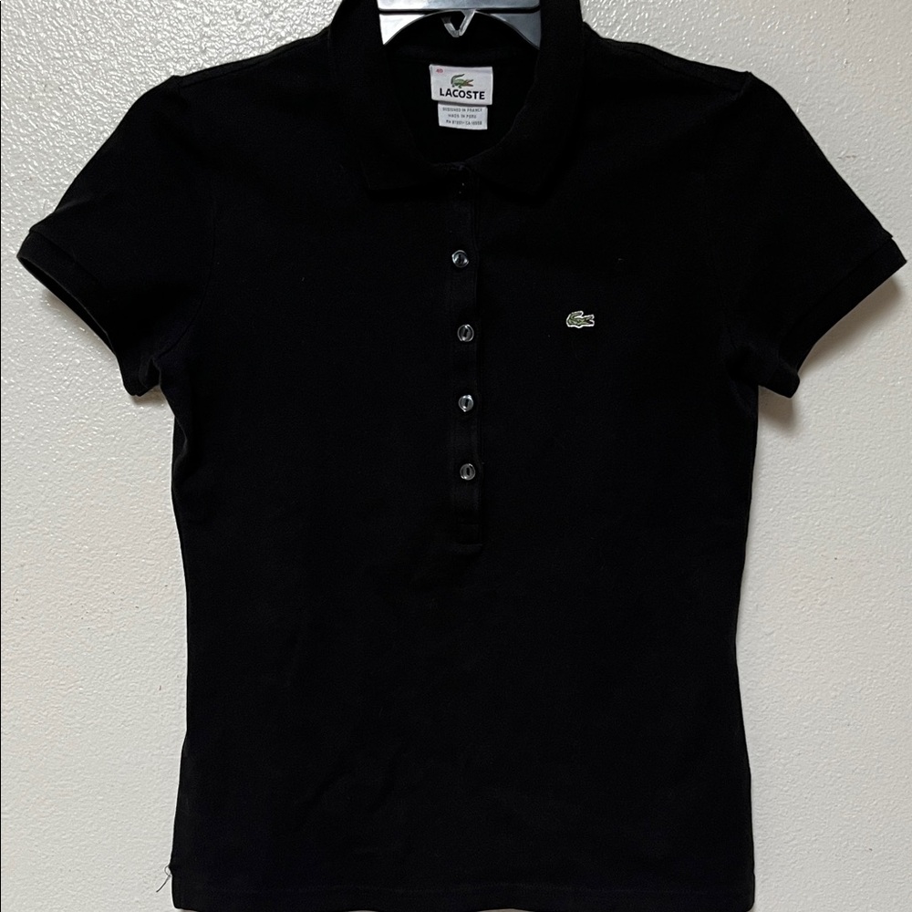 Lacoste Black Short Sleeve Button-Front Polo with Croc Logo